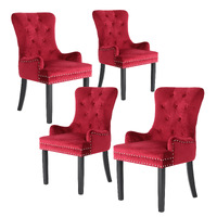 La Bella 4 Set Bordeaux Red French Provincial Dining Chair Ring Studded Lisse Velvet Rubberwood