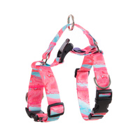 Dog Double-Lined Straps Harness and Lead Set Leash Adjustable M MARBLE PINK