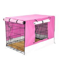 Paw Mate Wire Dog Cage Crate 42in with Tray + Cushion Mat + Pink Cover Combo