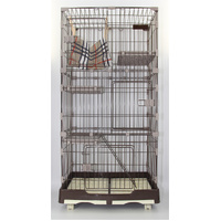146 cm Brown Pet 4 Level Cat Cage House With Litter Tray & Wheel 72x47x146 cm