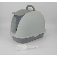 YES4PETS Portable Hooded Cat Toilet Litter Box Tray House with Scoop and Grid Tray Grey