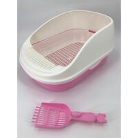 YES4PETS Large Portable Cat Toilet Litter Box Tray with Scoop and Grid Tray Pink