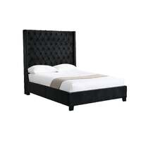 Ella Winged Bed 180cm - Queen Size - Black Velvet