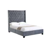 Ella Winged Bed 180cm - King Size - Grey Velvet