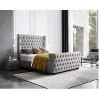 Milan Grey Velvet Tufted  Headboard and End board Bed Frame - Queen Size