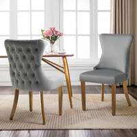 Paris Dark Grey Velvet  & Gold Polished Steel Upholstered Dining Chairs Tufted Back - Set of 2