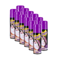 Party Central 12PCE Hair Spray Purple Long Lasting Non-Sticky 125ml