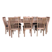 Fairmont 9pc Set 210cm Dining Table Chair PU Leather Seat Slat Back Oak Wood
