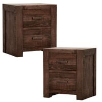 Catmint Set of 2 Bedside Tables 2 Drawers Storage Cabinet Pine Wood Grey Stone