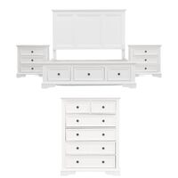 Celosia 4pc King Bed Frame Bedroom Suite Timber Bedside Tallboy Package - White