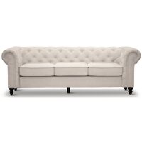 Mellowly 3 Seater Sofa Fabric Uplholstered Chesterfield Lounge Couch - Beige