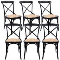 Aster Crossback Dining Chair Set of 6 Solid Birch Timber Wood Ratan Seat - Black
