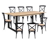 Aconite 9pc 210cm Dining Table Set 8 Cross Back Chair Solid Messmate Timber Wood