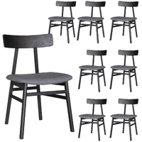 Claire Dining Chair Set of 8 Solid Oak Wood Fabric Seat Furniture - Black