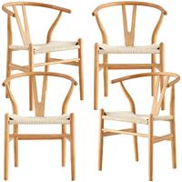 Anemone  Set of 4 Wishbone Dining Chair Beech Timber Replica Hans Wenger Natural