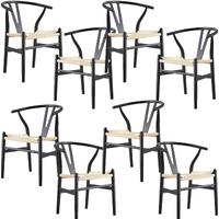 Anemone  Set of 8 Wishbone Dining Chair Beech Timber Replica Hans Wenger - Black
