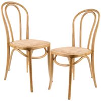 Azalea Arched Back Dining Chair Set of 2 Solid Elm Timber Wood Rattan Seat - Oak