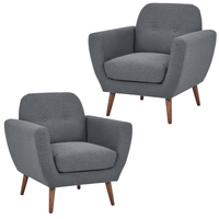 Lilliana Set of 2 Sofa Arm Chair Fabric Uplholstered Lounge Couch - Dark Grey