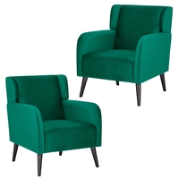 Bianca Set of 2 Accent Sofa Arm Chair Fabric Uplholstered Lounge - Green