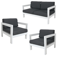 Outie 3pc Set 1+1+2 Seater Outdoor Sofa Lounge Aluminium Frame White