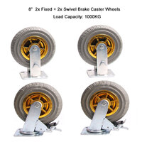 4x 8" Heavy Duty Industrial Swivel Brake Caster Tyre Tyres Wheel Wheels Castor 1000KG Trolley
