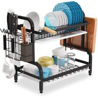 Dish Rack 2 Tier Dish Dryer Drainer Stainless Steel Dish Drying Rack Drip Trays Side Holder Kitchen Storage Save Space