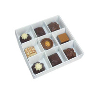 10 Pack of White Card Chocolate Sweet Soap Product Reatail Gift Box - 9 bay 4x4x3cm Compartments  - Clear Slide On Lid - 12x12x3cm
