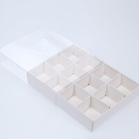 50 Pack of White Card Chocolate Sweet Soap Product Reatail Gift Box - 12 bay 4x4x3cm Compartments  - Clear Slide On Lid - 16x12x3cm