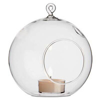10 x Hanging Clear Glass Ball Tealight Candle Holder  - 10cm Diameter / High - Wedding Globe Decoration Terrarium