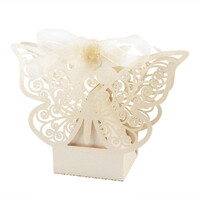 50 Piece Pack - Ivory Cream Butterfly Wedding Engagement Party Bomboniere Favour Lolly Gift Almond Card Box
