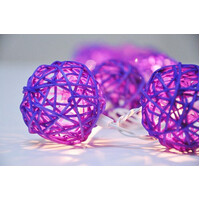 1 Set of 20 LED Cassis Purple 5cm Rattan Cane Ball Battery Powered String Lights Christmas Gift Home Wedding Party Bedroom Decoration Table Centrepiec