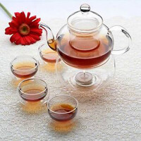 5 SetS of Gongfu Chinese Ceremony Tea Set - 6 Glass cups with Infuser and Tealight Candle Pot Warmer