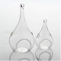 25 Bulk Pack of Hanging Clear Glass Tealight Candle Holder Tear Drop Pear Shape - 12cm High - Terrarium Plant Mini 