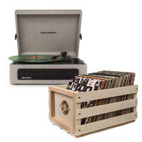 Crosley Voyager Bluetooth Portable Turntable - Grey + Bundled Record Storage Crate