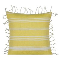 Fresh Yellow & White Striped Cushion Cover with knotted edging
