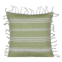 Fresh Green & White Striped Cushion Cover with white knotted edging