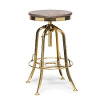 Industrial Height Adjustable Swivel Bar Stool with Oak Wood Top - Gold Finish