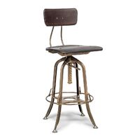 Industrial Wooden Height Adjustable Swivel Bar Stool Chair with Back - Dark French Brass
