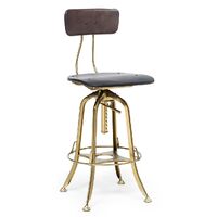 Industrial Wooden Height Adjustable Swivel Black Gold Bar Stool Chair with Back