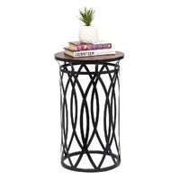 Black Round Iron Side Table with Cross Legs and Copper Finish Top