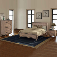 4 Pieces Bedroom Suite King Size Silver Brush in Acacia Wood Construction Bed, Bedside Table & Tallboy
