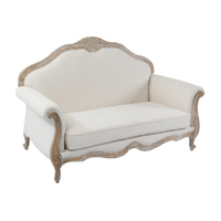 Oak Wood White Washed Finish Rolled Armrest 2 Seater Sofa Linen Fabric