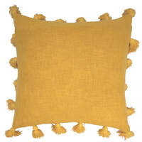 Mustard cushion with tassels 45x45cm