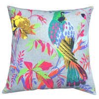 Grey cotton velvet bird design cushion cover 45x45 cm