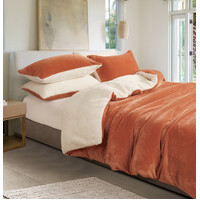 2 in 1 Teddy Sherpa  Quilt Cover Set and Blanket single size terracotta