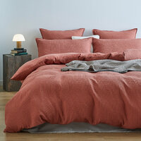 100% Cotton checkered waffle quilt cover set queen size -Terracotta