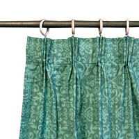 Pair of Acrylic Coated Damask Green Tape Edge Curtains