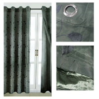 Pair of Double Layered Leaf Embroidered Eyelet Curtains Charcoal
