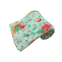 190GSM Fashion Printed Ultra Soft Coral Fleece Throw 127 x 152cm Tropical Floral Turquoise