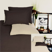 Hotel Living Reversible 100% Cotton JERSEY Quilt Cover Set Chocolate / Linen - QUEEN